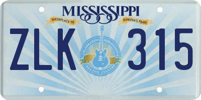 MS license plate ZLK315