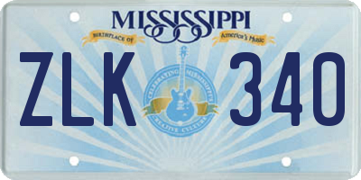 MS license plate ZLK340