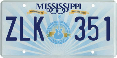 MS license plate ZLK351