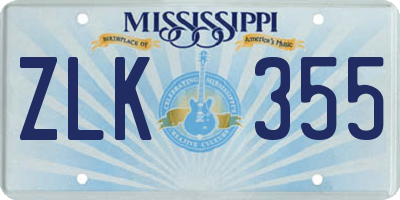 MS license plate ZLK355
