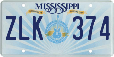 MS license plate ZLK374