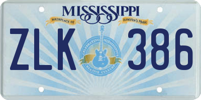 MS license plate ZLK386