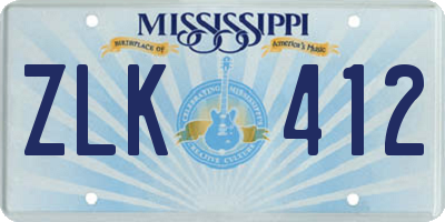 MS license plate ZLK412