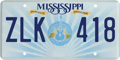MS license plate ZLK418