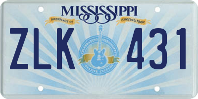 MS license plate ZLK431