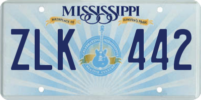 MS license plate ZLK442