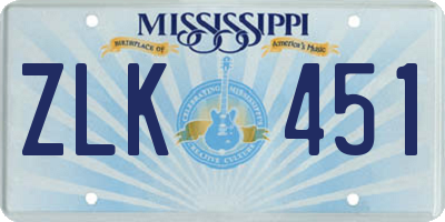 MS license plate ZLK451