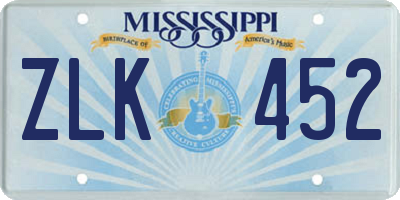 MS license plate ZLK452