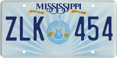 MS license plate ZLK454