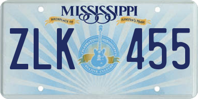 MS license plate ZLK455