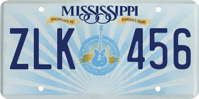 MS license plate ZLK456