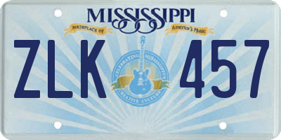 MS license plate ZLK457