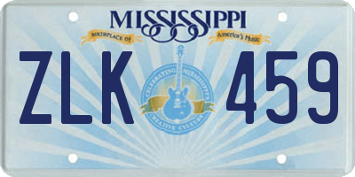MS license plate ZLK459