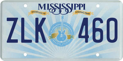 MS license plate ZLK460