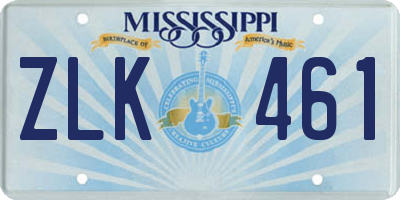 MS license plate ZLK461