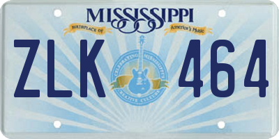 MS license plate ZLK464