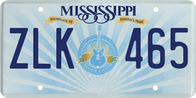 MS license plate ZLK465