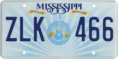 MS license plate ZLK466