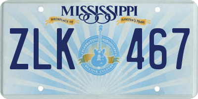 MS license plate ZLK467