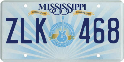 MS license plate ZLK468