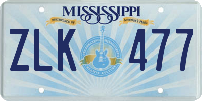 MS license plate ZLK477