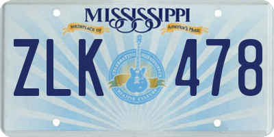 MS license plate ZLK478