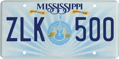 MS license plate ZLK500