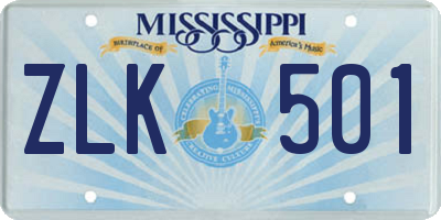MS license plate ZLK501