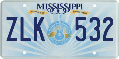MS license plate ZLK532