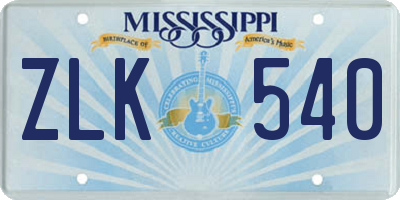 MS license plate ZLK540