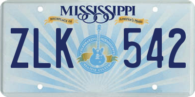 MS license plate ZLK542