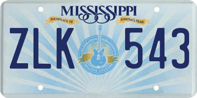 MS license plate ZLK543