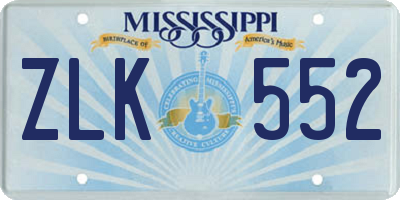 MS license plate ZLK552