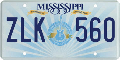 MS license plate ZLK560