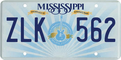 MS license plate ZLK562