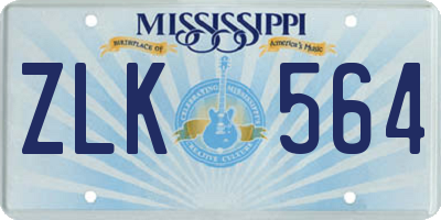 MS license plate ZLK564