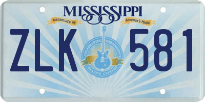 MS license plate ZLK581
