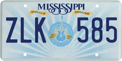 MS license plate ZLK585