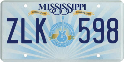 MS license plate ZLK598