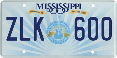 MS license plate ZLK600
