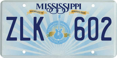 MS license plate ZLK602