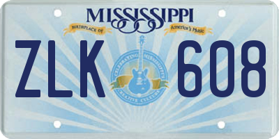 MS license plate ZLK608