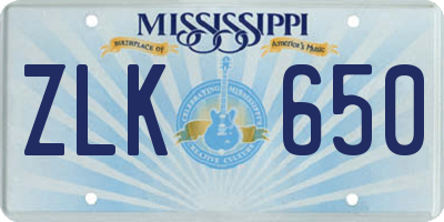 MS license plate ZLK650