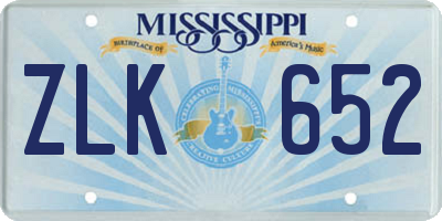 MS license plate ZLK652