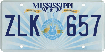 MS license plate ZLK657