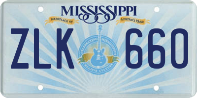 MS license plate ZLK660