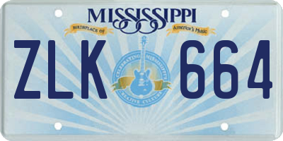 MS license plate ZLK664