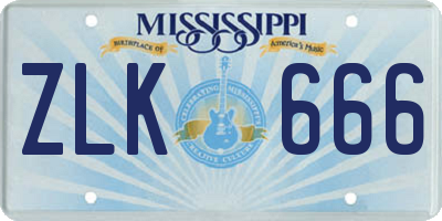 MS license plate ZLK666