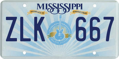 MS license plate ZLK667
