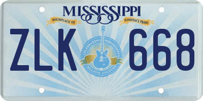 MS license plate ZLK668